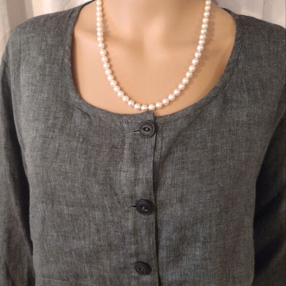 Flax Women's Size Medium 100% Linen Button Down Long Sleeve Oversized Green Top - Picture 5 of 11